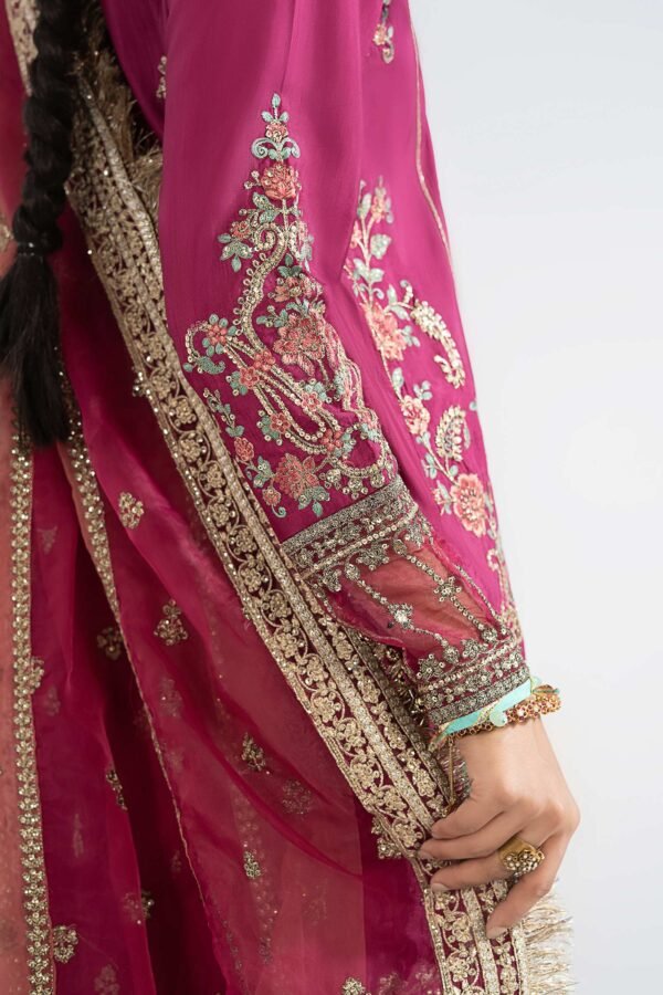 3 Piece Embroidered Raw Silk Suit - Pink (Gharara) 3 Piece Embroidered Raw Silk Suit - Pink (Gharara)