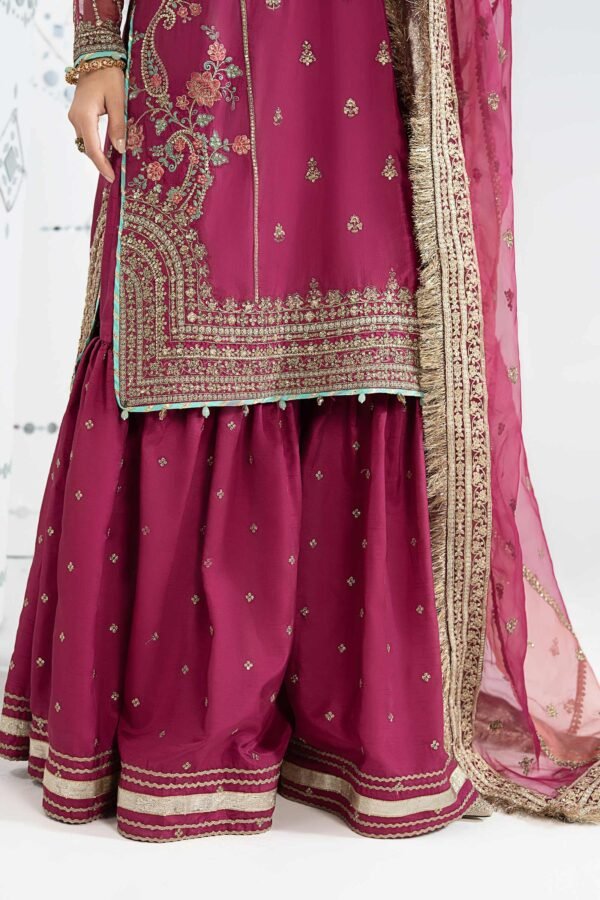 3 Piece Embroidered Raw Silk Suit - Pink (Gharara) 3 Piece Embroidered Raw Silk Suit - Pink (Gharara)