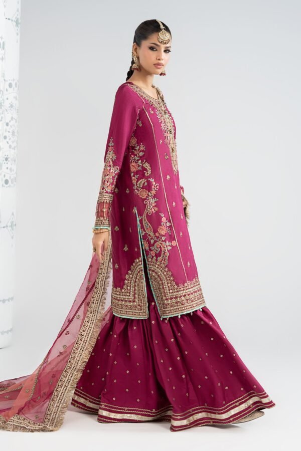 3 Piece Embroidered Raw Silk Suit - Pink (Gharara) 3 Piece Embroidered Raw Silk Suit - Pink (Gharara)