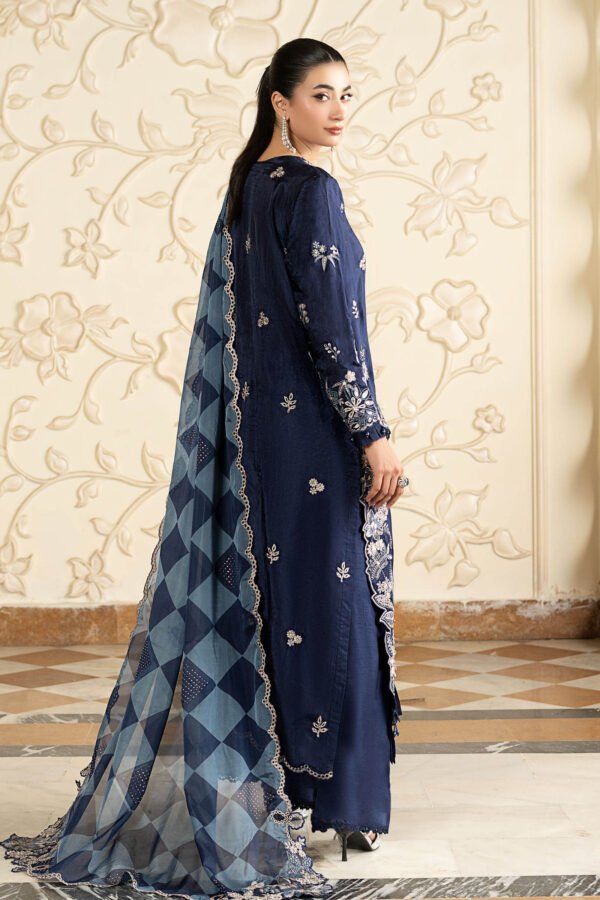 3 Piece Embroidered Tissue Silk Suit - Blue
