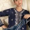 3 Piece Embroidered Tissue Silk Suit - Blue