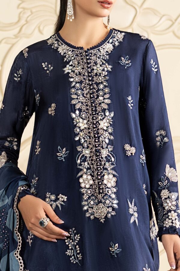 3 Piece Embroidered Tissue Silk Suit - Blue