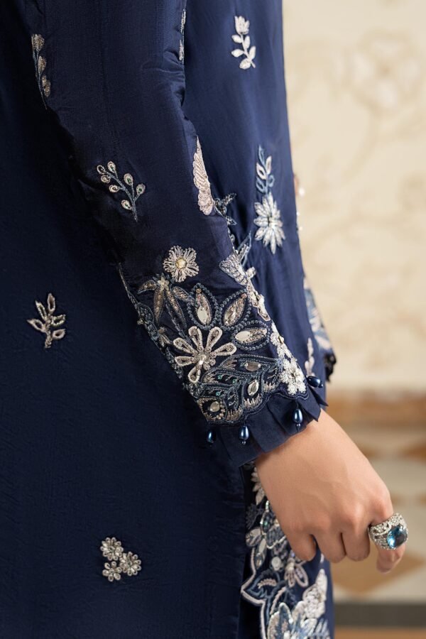 3 Piece Embroidered Tissue Silk Suit - Blue