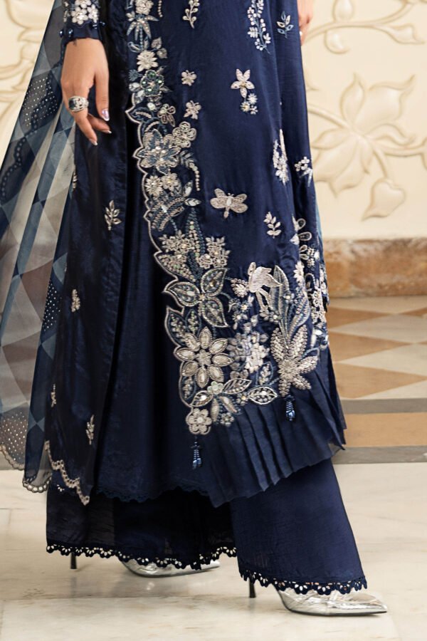 3 Piece Embroidered Tissue Silk Suit - Blue