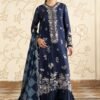 3 Piece Embroidered Tissue Silk Suit - Blue