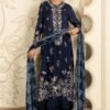 3 Piece Embroidered Tissue Silk Suit - Blue