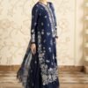 3 Piece Embroidered Tissue Silk Suit - Blue