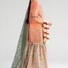 3 Piece Embroidered Raw Silk Suit - Orange