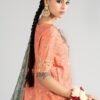 3 Piece Embroidered Raw Silk Suit - Orange