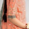 3 Piece Embroidered Raw Silk Suit - Orange