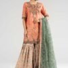 3 Piece Embroidered Raw Silk Suit - Orange