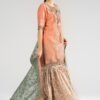 3 Piece Embroidered Raw Silk Suit - Orange