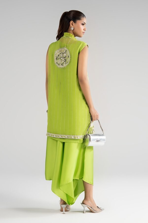 3 Piece Embroidered Organza Suit - Green