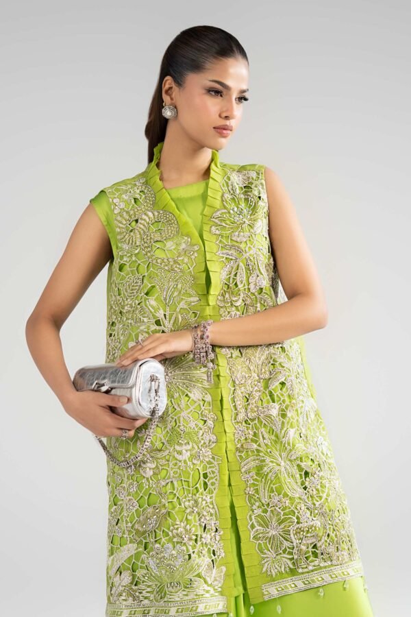 3 Piece Embroidered Organza Suit - Green
