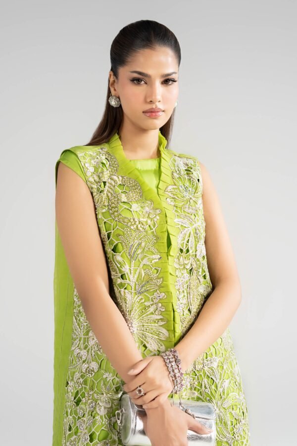 3 Piece Embroidered Organza Suit - Green