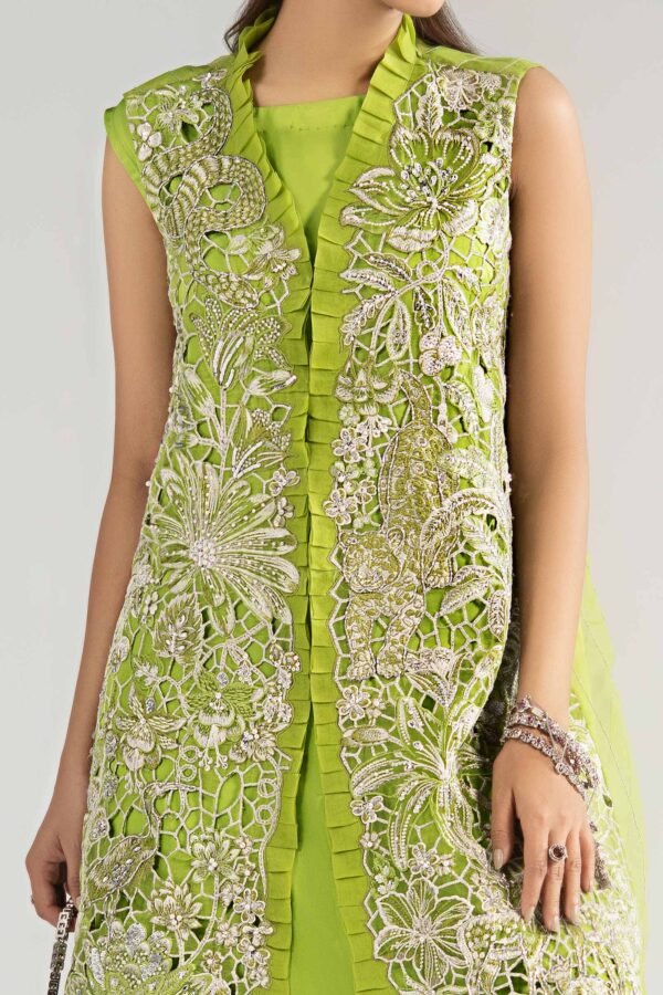 3 Piece Embroidered Organza Suit - Green