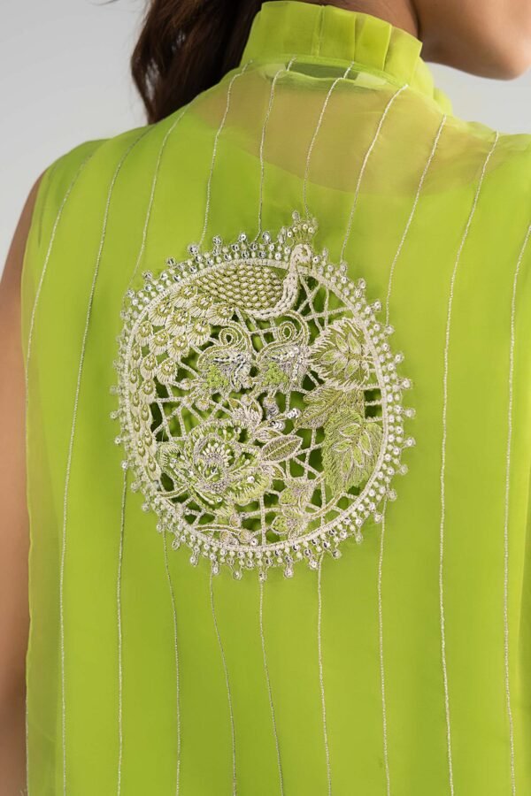 3 Piece Embroidered Organza Suit - Green