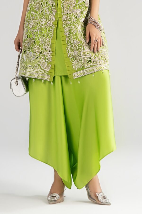 3 Piece Embroidered Organza Suit - Green