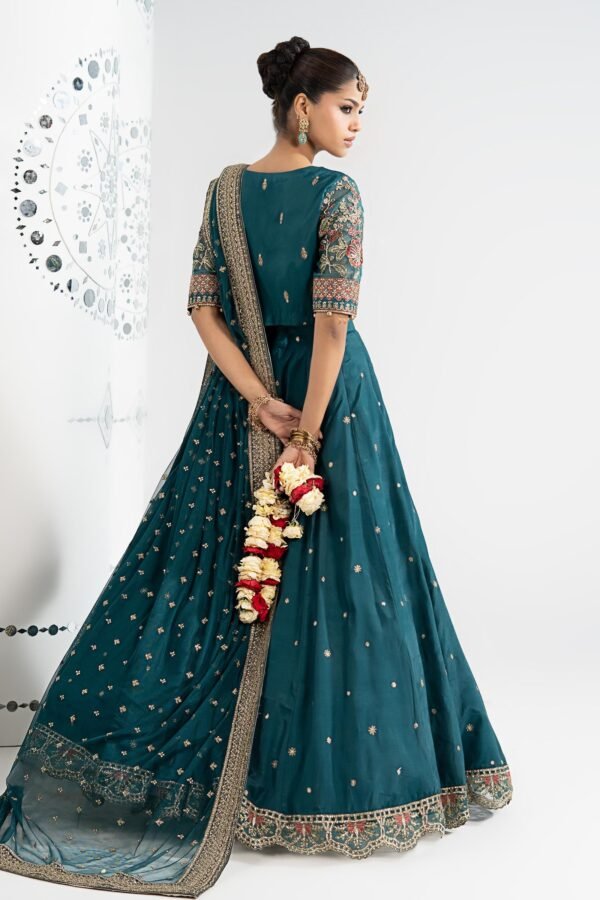 3 Piece Embroidered Raw Silk Suit - Teal