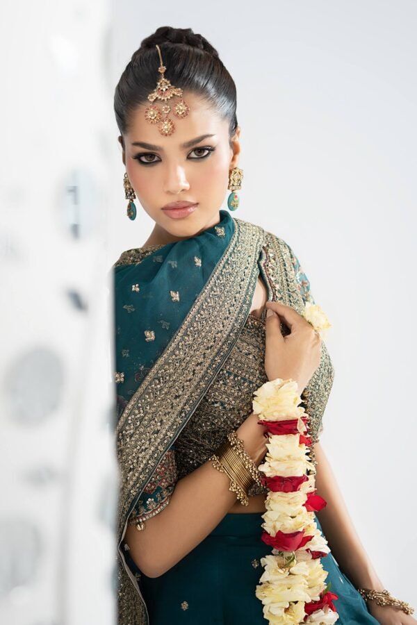 3 Piece Embroidered Raw Silk Suit - Teal