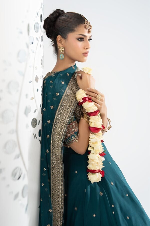 3 Piece Embroidered Raw Silk Suit - Teal