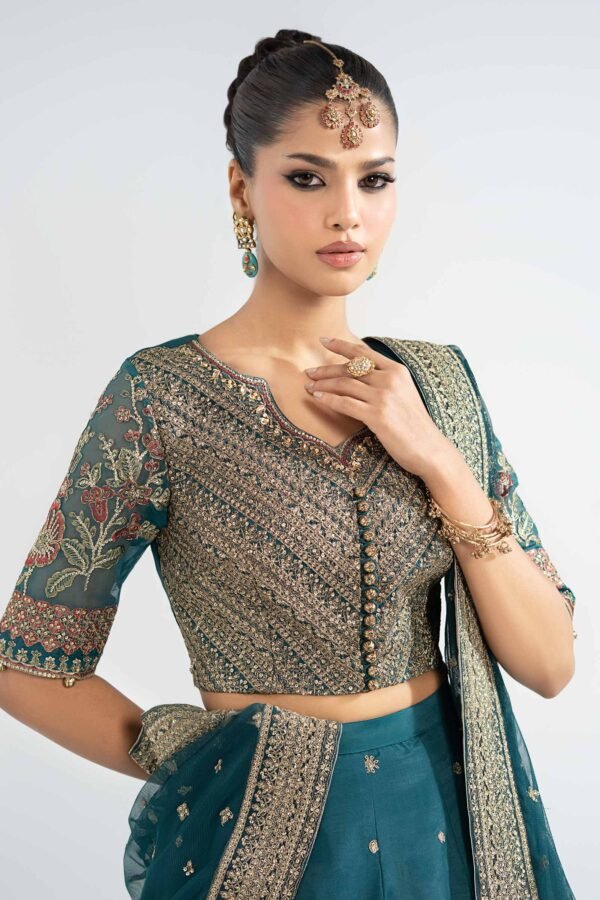 3 Piece Embroidered Raw Silk Suit - Teal