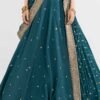 3 Piece Embroidered Raw Silk Suit - Teal
