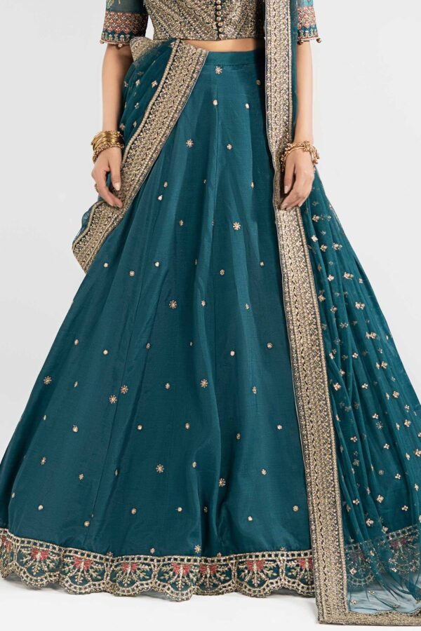 3 Piece Embroidered Raw Silk Suit - Teal
