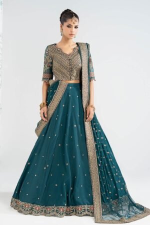 3 Piece Embroidered Raw Silk Suit - Teal