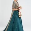 3 Piece Embroidered Raw Silk Suit - Teal