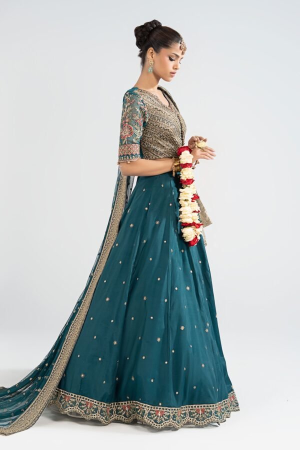 3 Piece Embroidered Raw Silk Suit - Teal