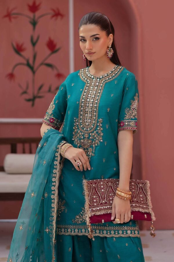 3 Piece Embroidered Raw Silk Suit - Green (Shalwar) 3 Piece Embroidered Raw Silk Suit - Green (Shalwar)