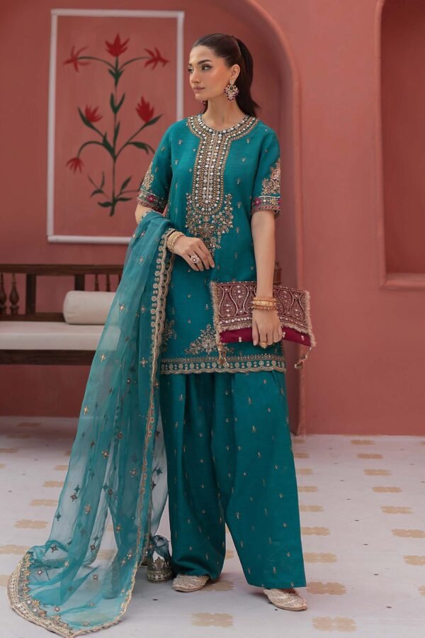 3 Piece Embroidered Raw Silk Suit - Green (Shalwar) 3 Piece Embroidered Raw Silk Suit - Green (Shalwar)