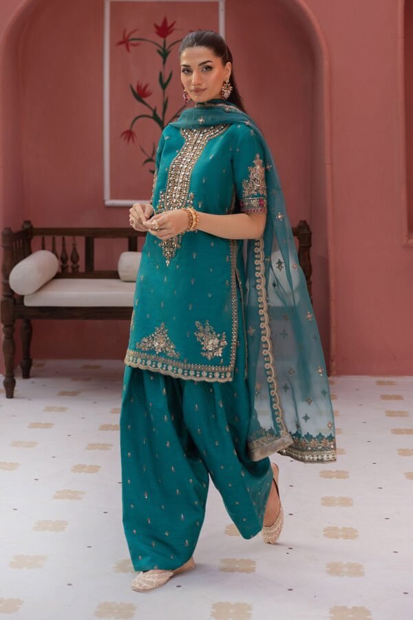 3 Piece Embroidered Raw Silk Suit - Green (Shalwar) 3 Piece Embroidered Raw Silk Suit - Green (Shalwar)