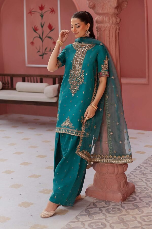 3 Piece Embroidered Raw Silk Suit - Green (Shalwar) 3 Piece Embroidered Raw Silk Suit - Green (Shalwar)