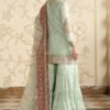 3 Piece Embroidered Cotton Lurex Suit - Sea Green