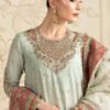 3 Piece Embroidered Cotton Lurex Suit - Sea Green