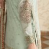 3 Piece Embroidered Cotton Lurex Suit - Sea Green