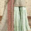 3 Piece Embroidered Cotton Lurex Suit - Sea Green