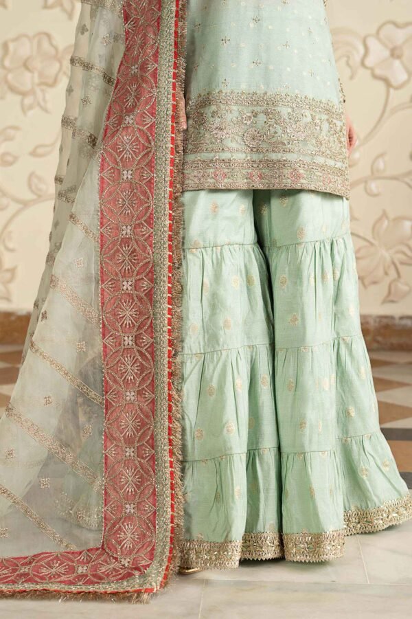 3 Piece Embroidered Cotton Lurex Suit - Sea Green