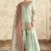 3 Piece Embroidered Cotton Lurex Suit - Sea Green