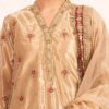 3 Piece Embroidered Tissue Suit - Golden 3 Piece Embroidered Tissue Suit - Golden