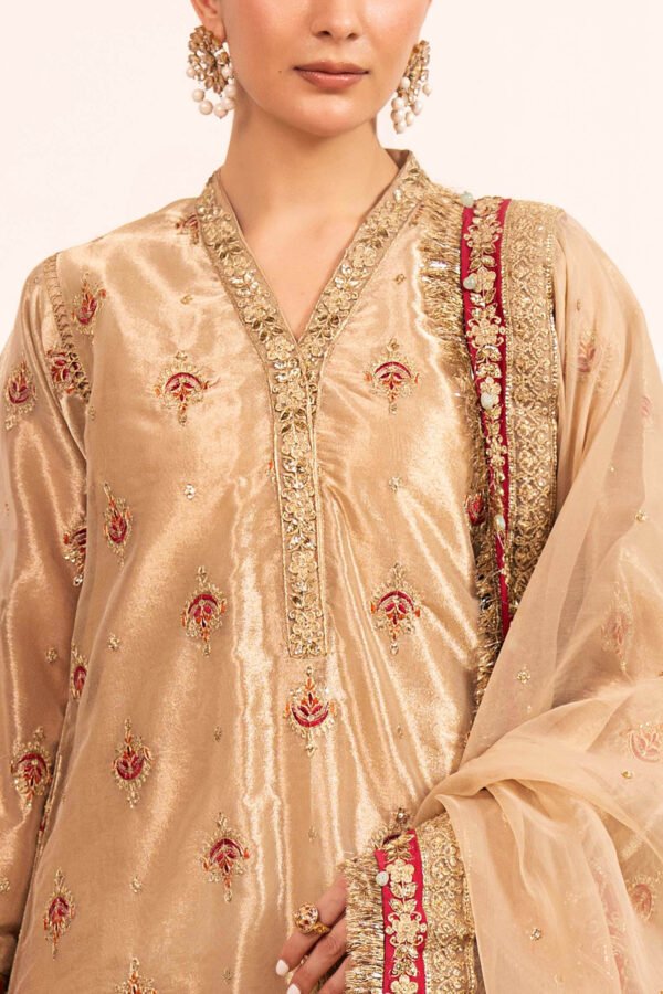 3 Piece Embroidered Tissue Suit - Golden 3 Piece Embroidered Tissue Suit - Golden