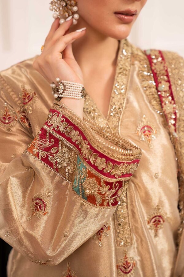 3 Piece Embroidered Tissue Suit - Golden 3 Piece Embroidered Tissue Suit - Golden