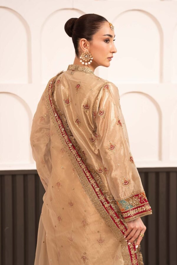 3 Piece Embroidered Tissue Suit - Golden 3 Piece Embroidered Tissue Suit - Golden
