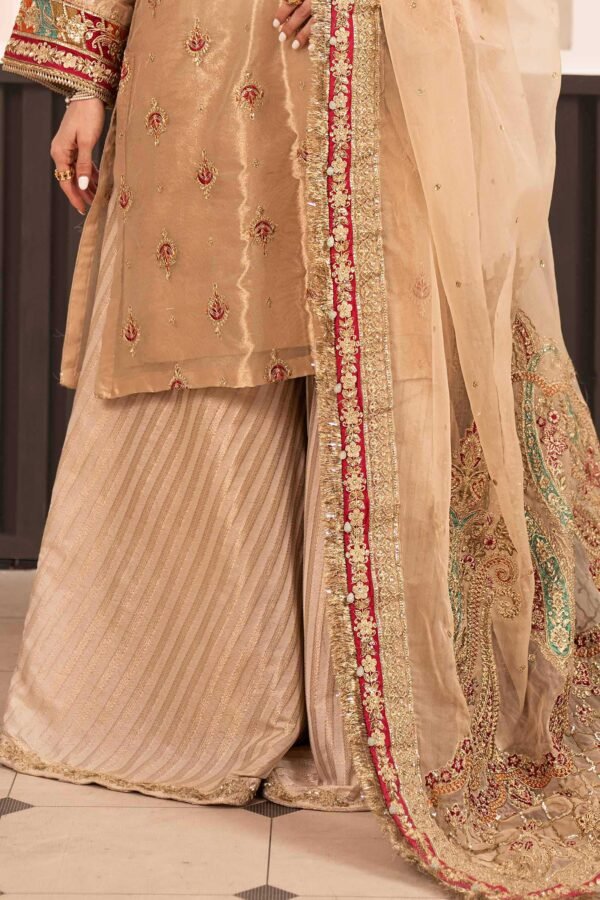 3 Piece Embroidered Tissue Suit - Golden 3 Piece Embroidered Tissue Suit - Golden
