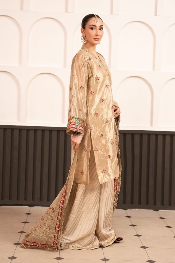 3 Piece Embroidered Tissue Suit - Golden 3 Piece Embroidered Tissue Suit - Golden