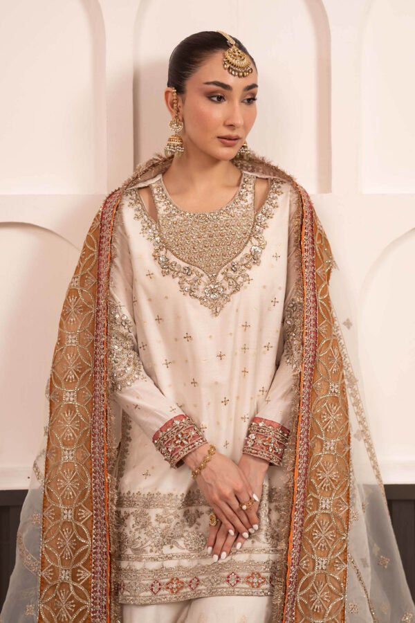 3 Piece Embroidered Cotton Lurex Suit - Off-White 3 Piece Embroidered Cotton Lurex Suit - Off-White