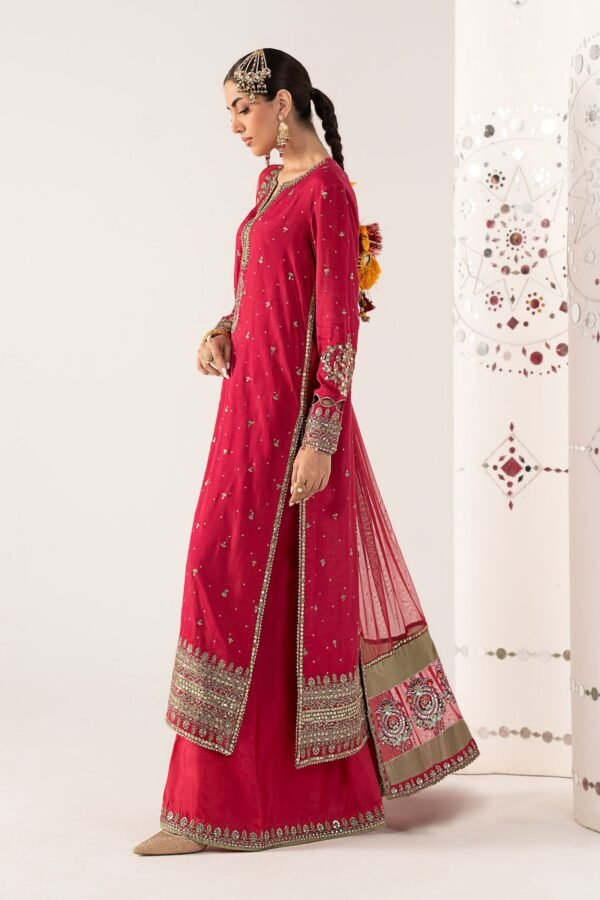 3 Piece Embroidered Raw Silk Suit - Pink