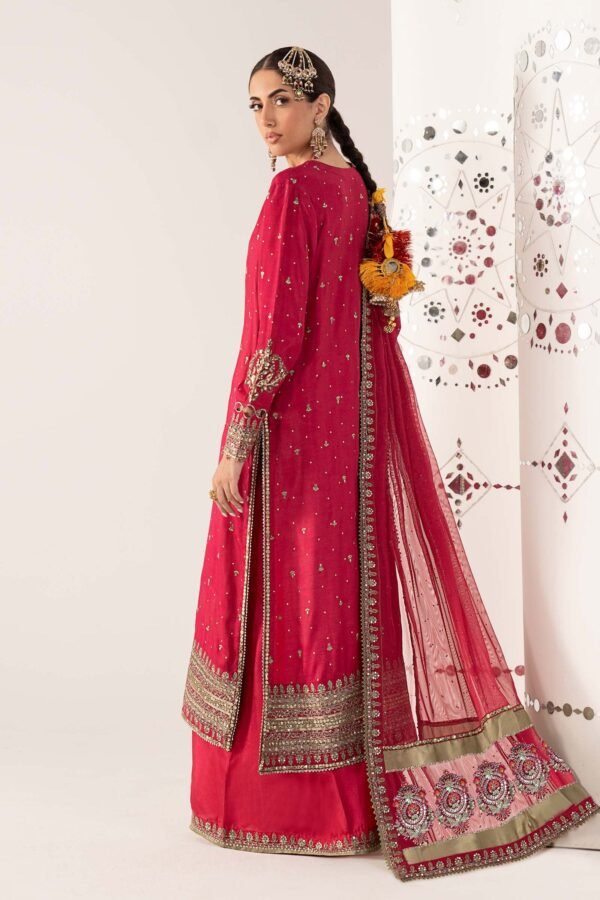 3 Piece Embroidered Raw Silk Suit - Pink